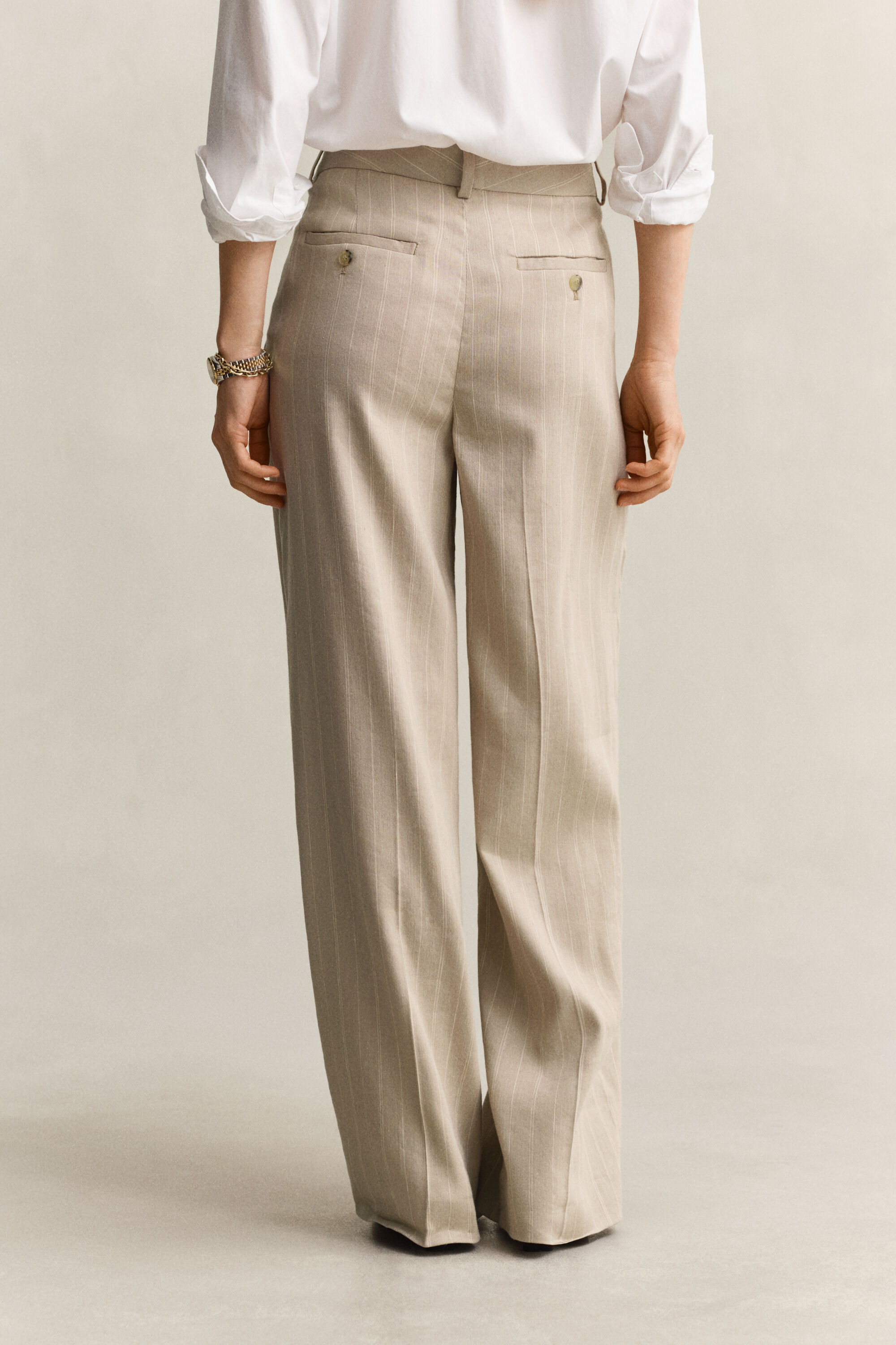 Pinstriped Linen Blend Pants