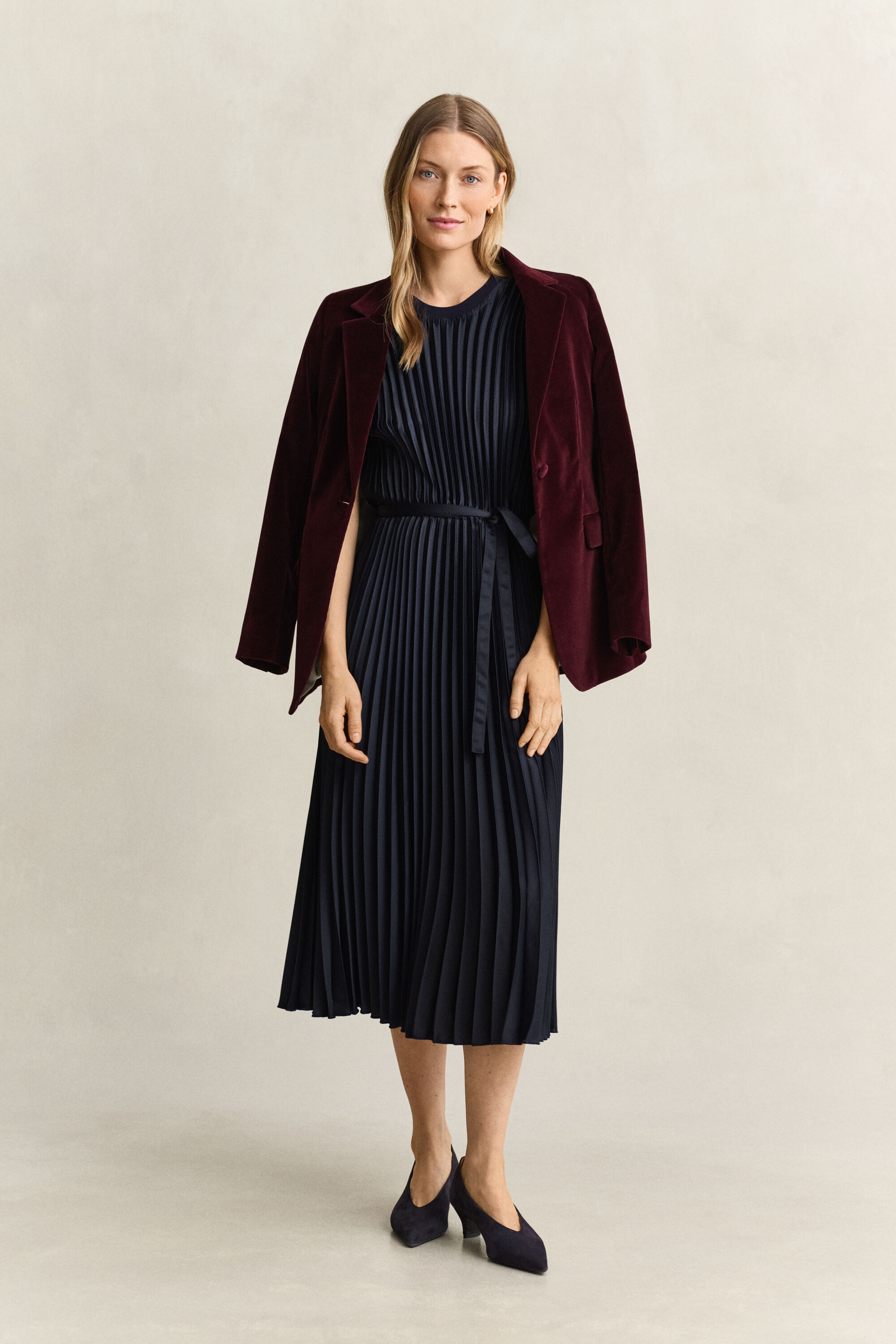 Pleated Belted Dress