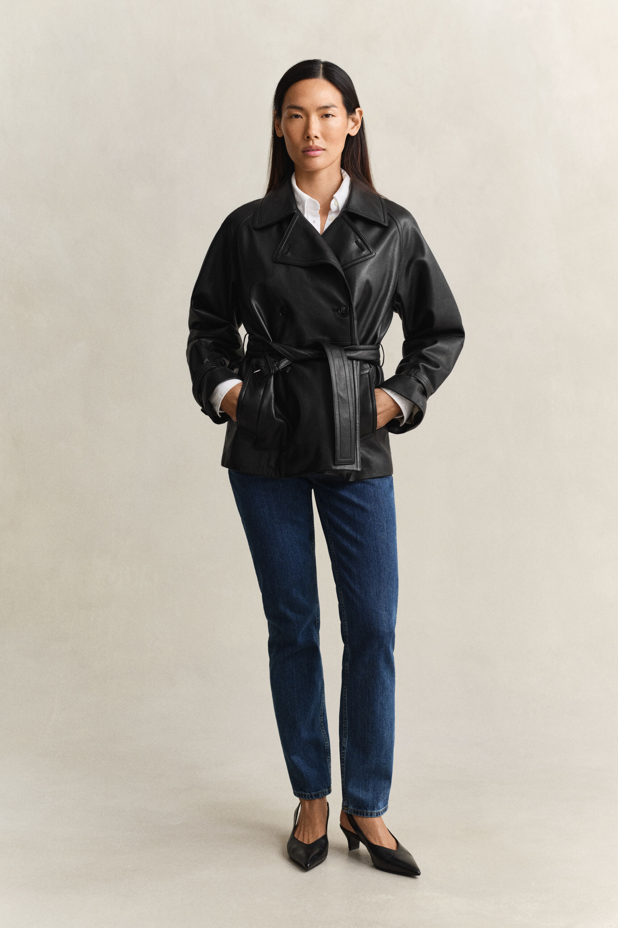 Short Leather Trench Coat