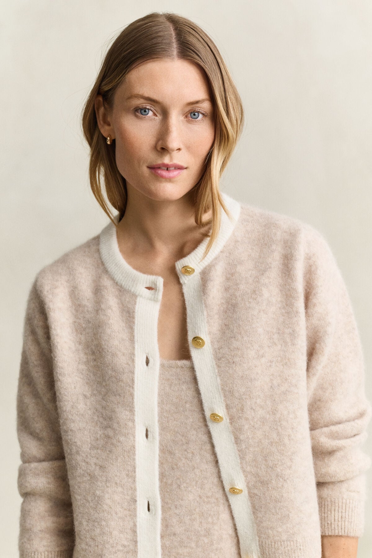 Alpaca Wool Blend Cardigan — LIGHT BEIGE MELANGE