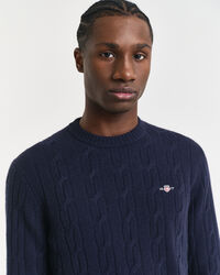 Lambswool Cable Knit Crew Neck Sweater
