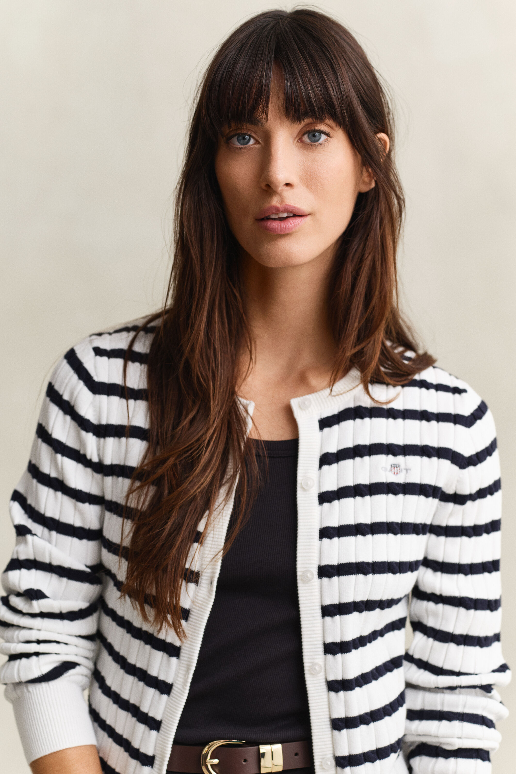 Striped Cable Knit Cardigan
