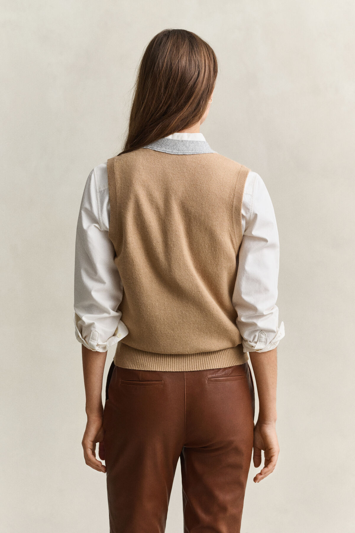 Contrast Knit Vest — WARM KHAKI