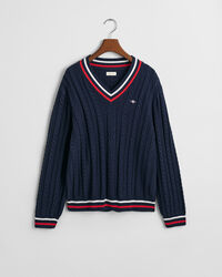 Teens Striped Cable Knit V-Neck Sweater