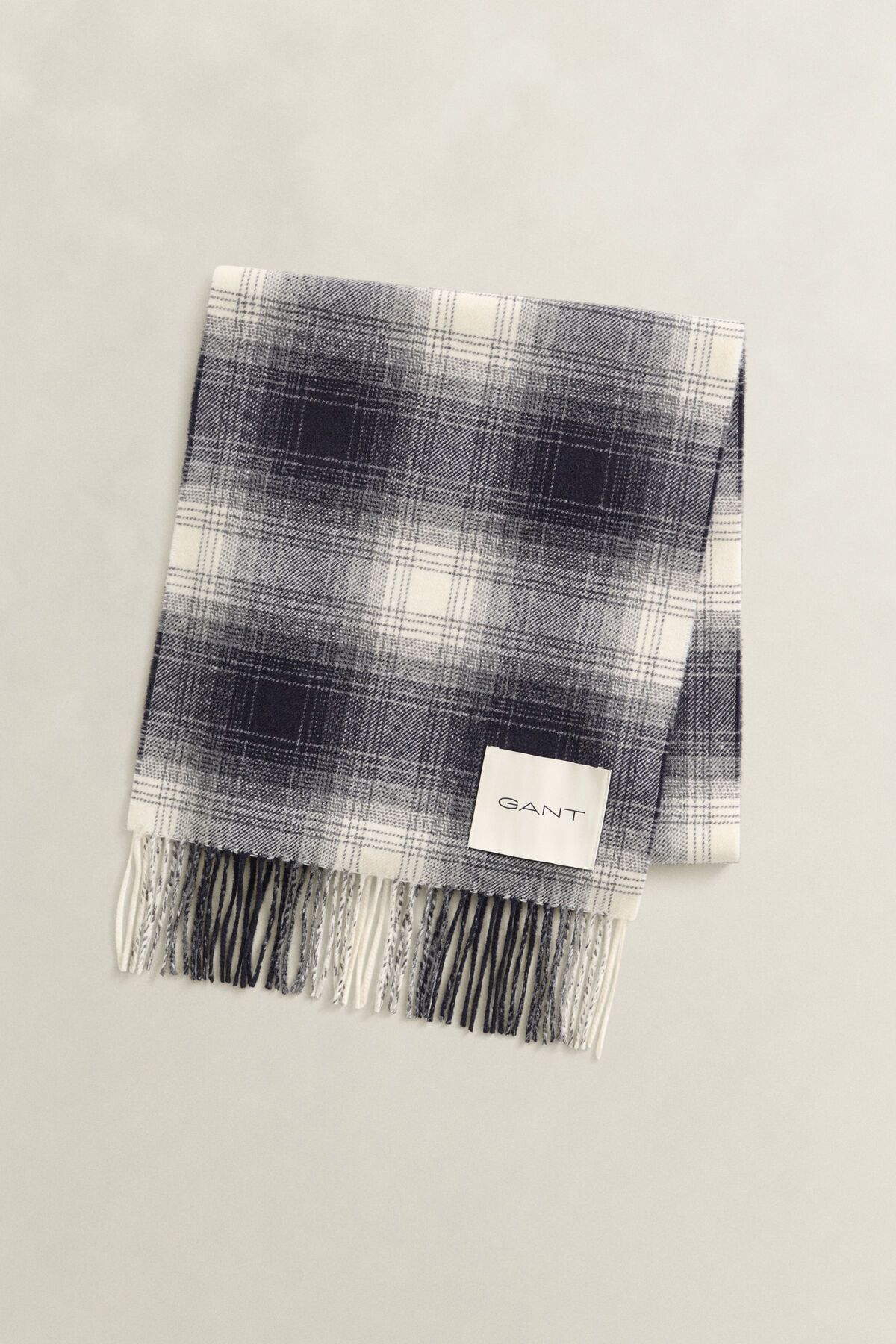 Checked Wool Scarf — EVENING BLUE