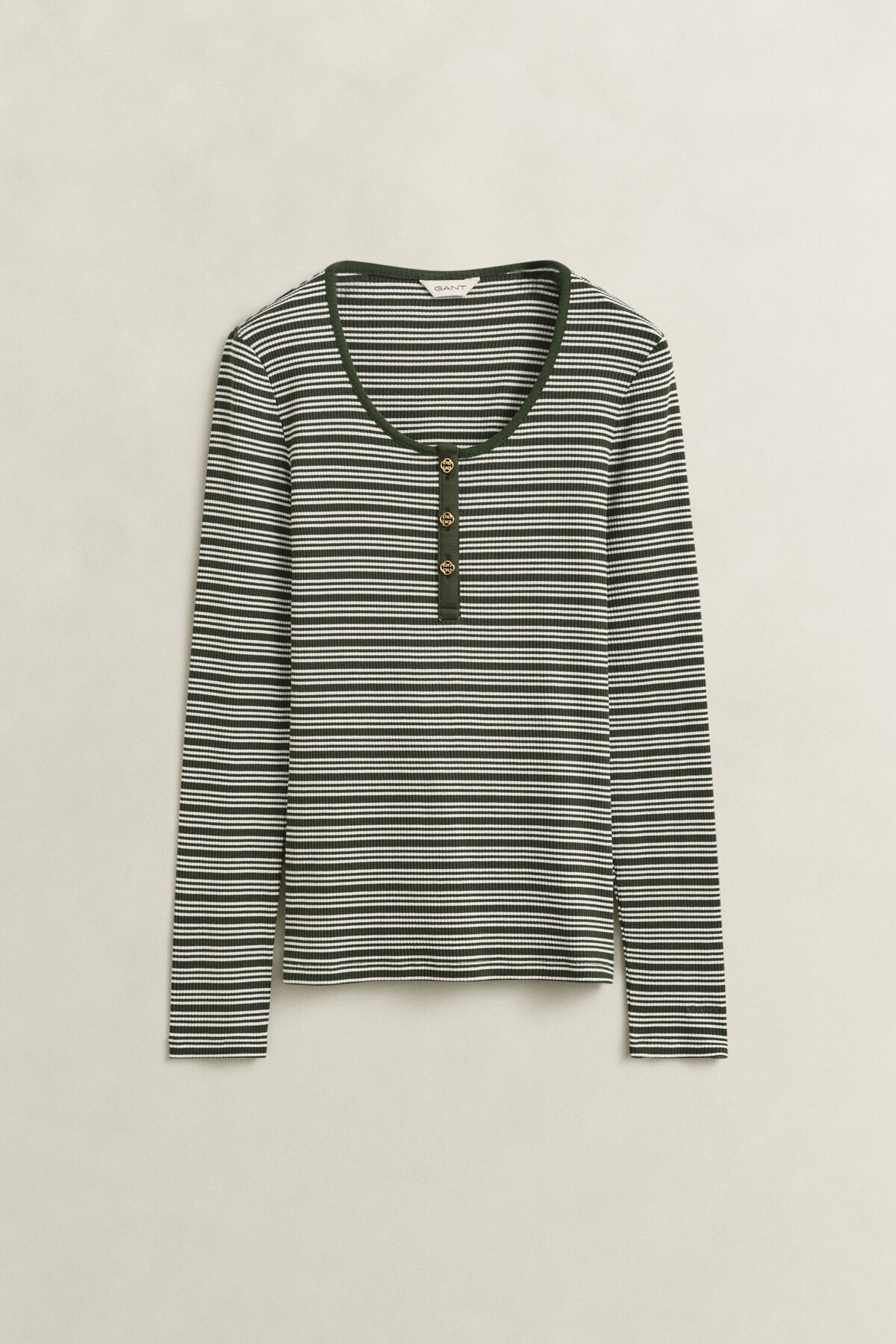 Ribbed Long Sleeve Henley Top — MOSSY GREEN