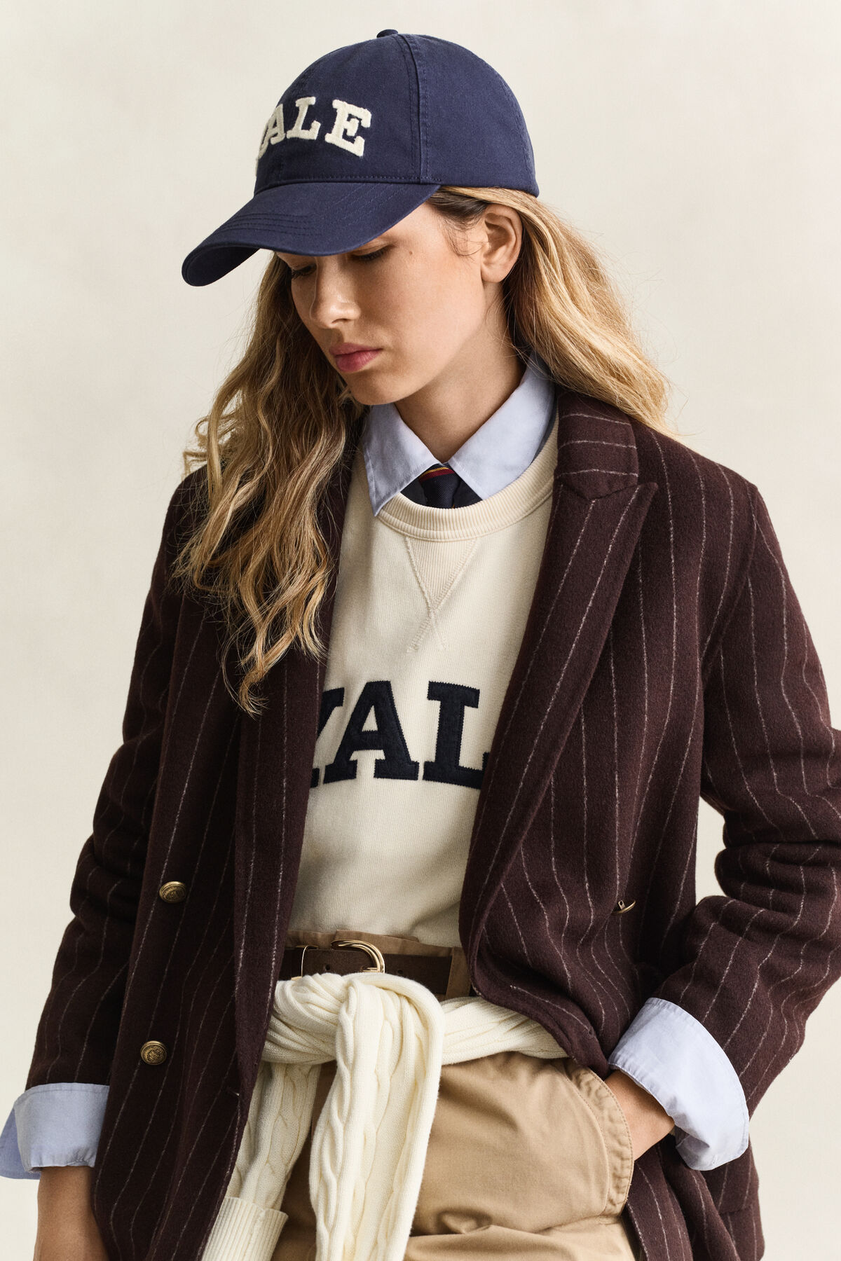 Gant x Yale Pinstriped Handstitched Blazer — DEEP BROWN