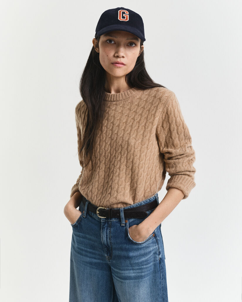Cashmere Cable Knit Crew Neck Sweater