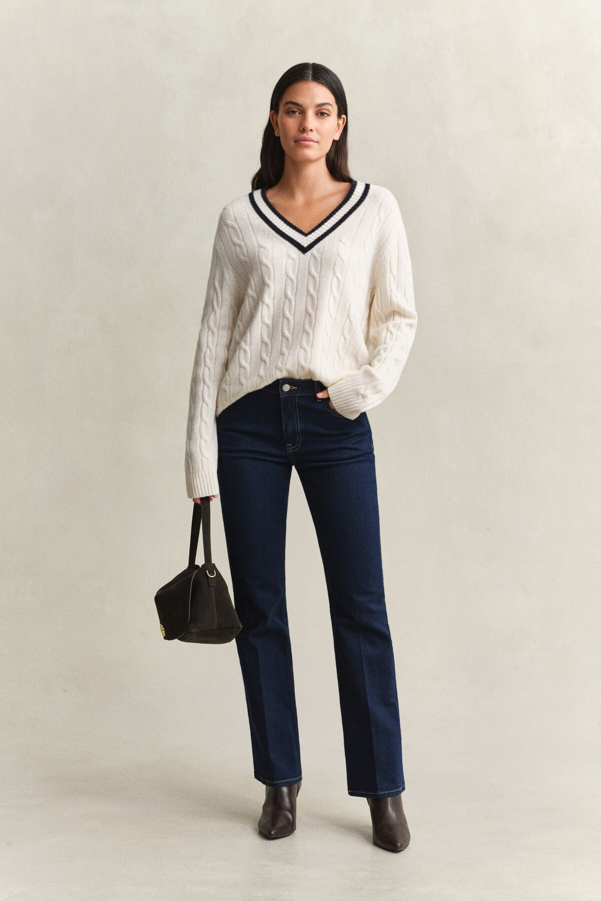 Merino Wool Cable Knit Sweater — CREAM