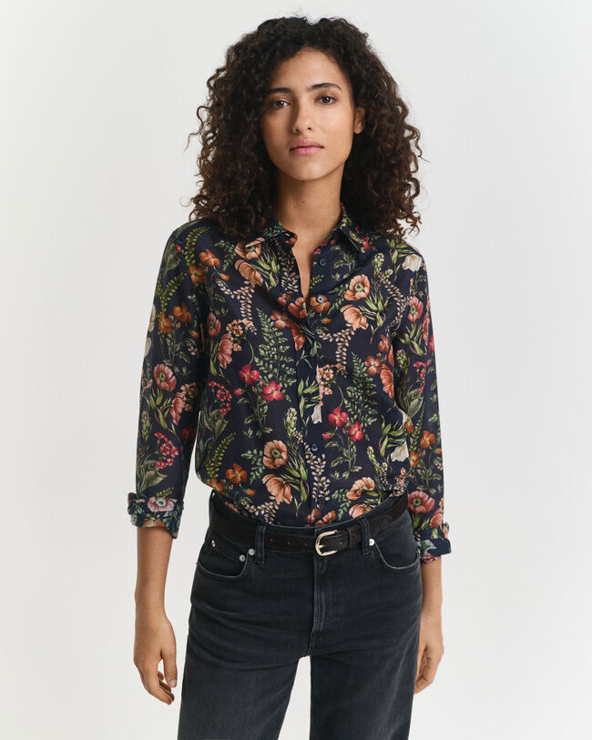 Regular Fit Floral Printed Cotton Silk Shirt