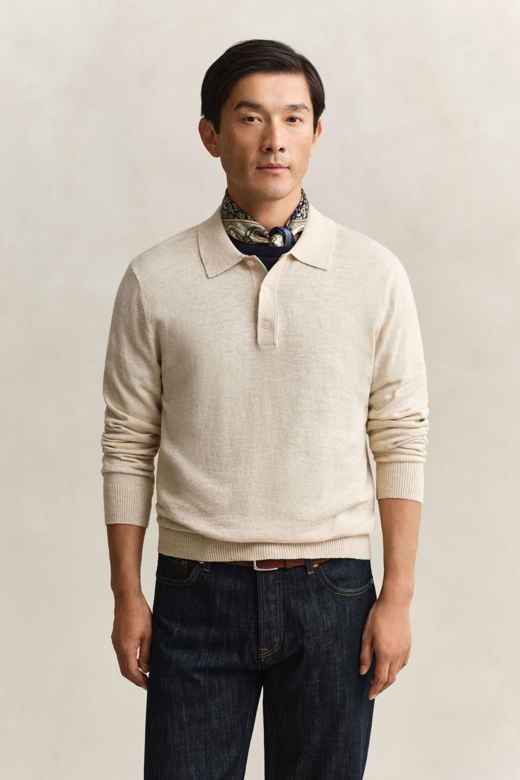 Slub Cotton Blend Polo Sweater