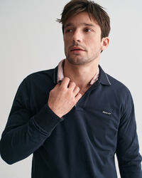 Textured Collar Long Sleeve Polo Shirt