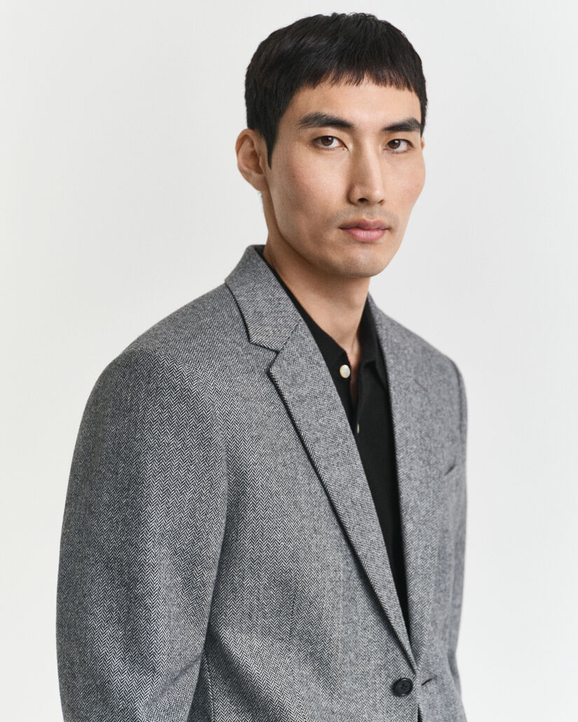 Slim Fit Flannel Herringbone Suit Jacket