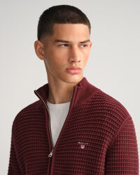 Cotton Texture Full-Zip Sweater