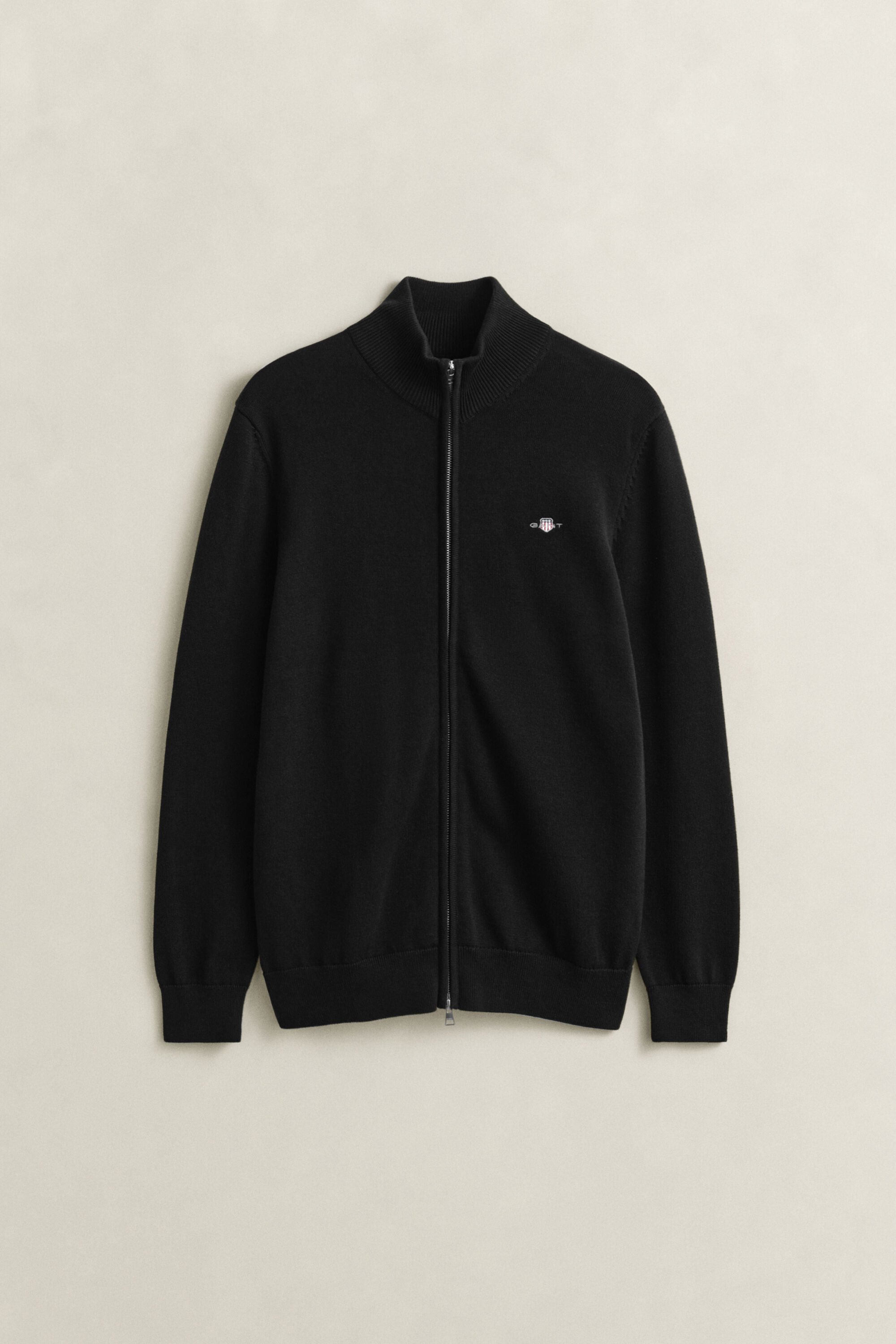 Casual Cotton Zip Cardigan — BLACK