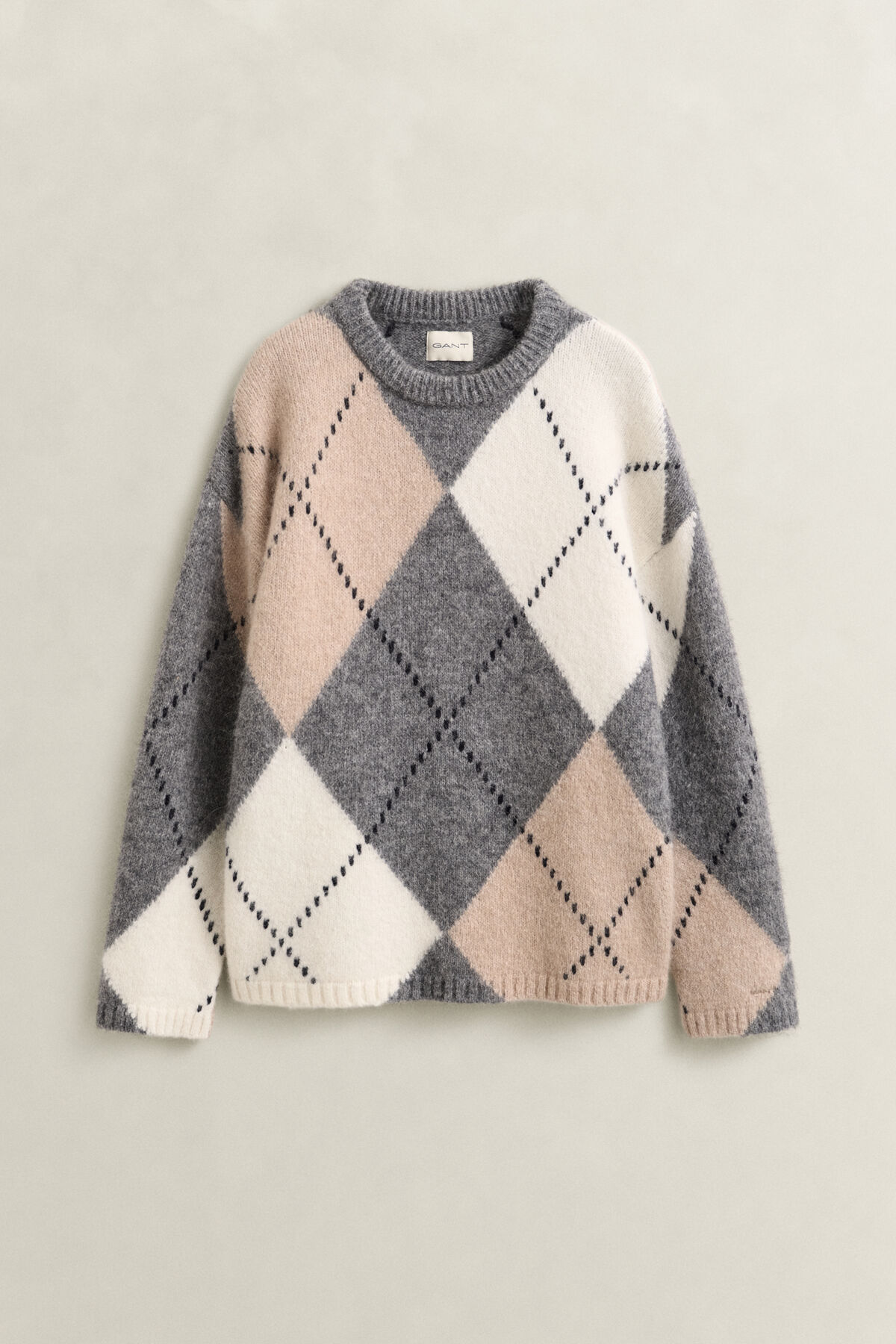 Alpaca Wool Blend Argyle Sweater — DUSKY ANTHRACITE