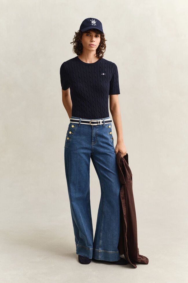 Cable Knit Short Sleeve Sweater