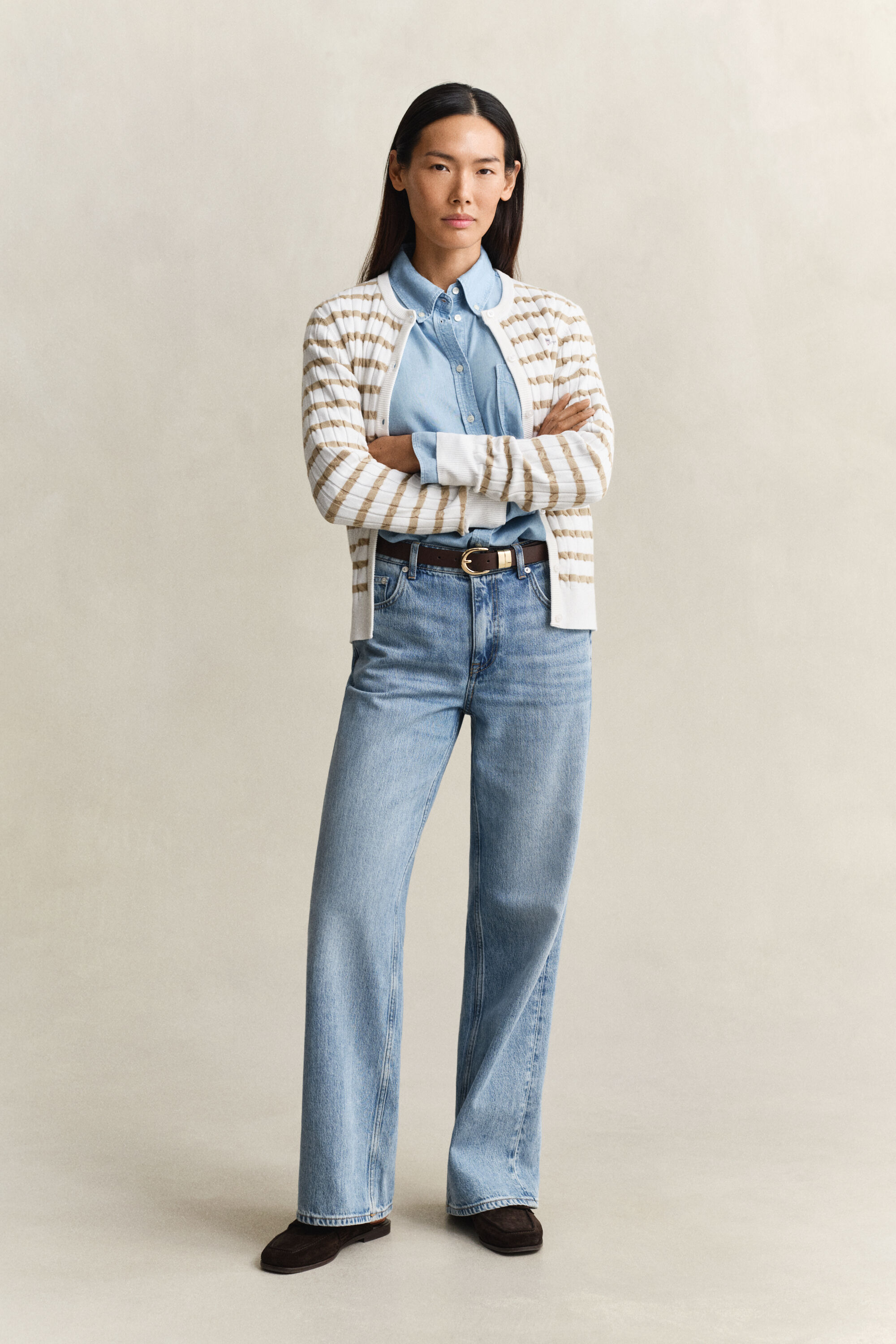 Striped Cable Knit Cardigan