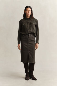 Twill Colored Pencil Skirt — DARK MOSS GREEN 6