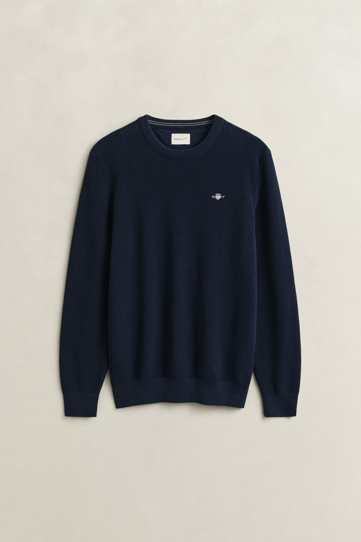 Textured Cotton Crew Neck Sweater — EVENING BLUE