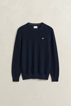 Textured Cotton Crew Neck Sweater — EVENING BLUE 1