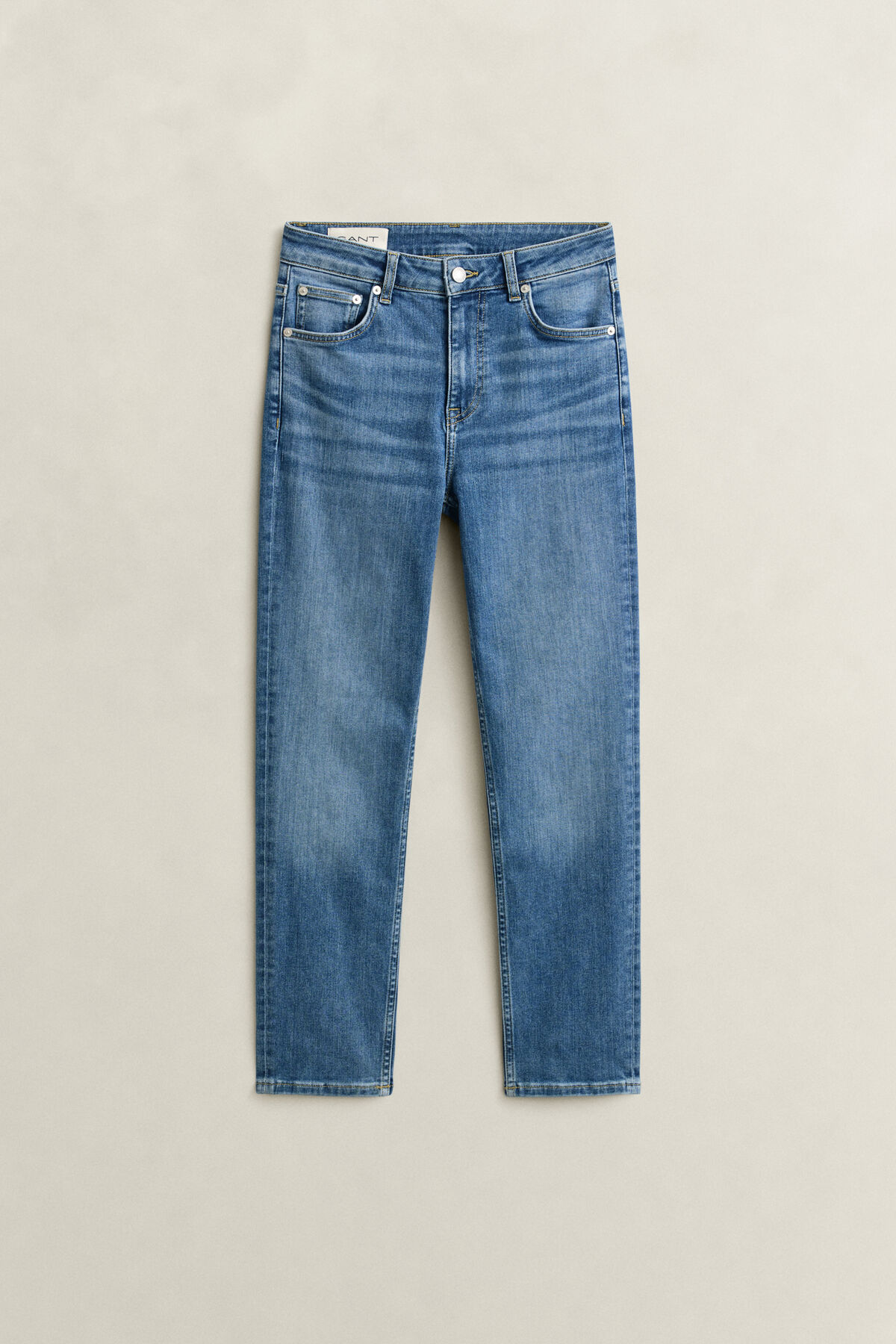 Cropped Stretch Jeans — MID BLUE BROKEN IN