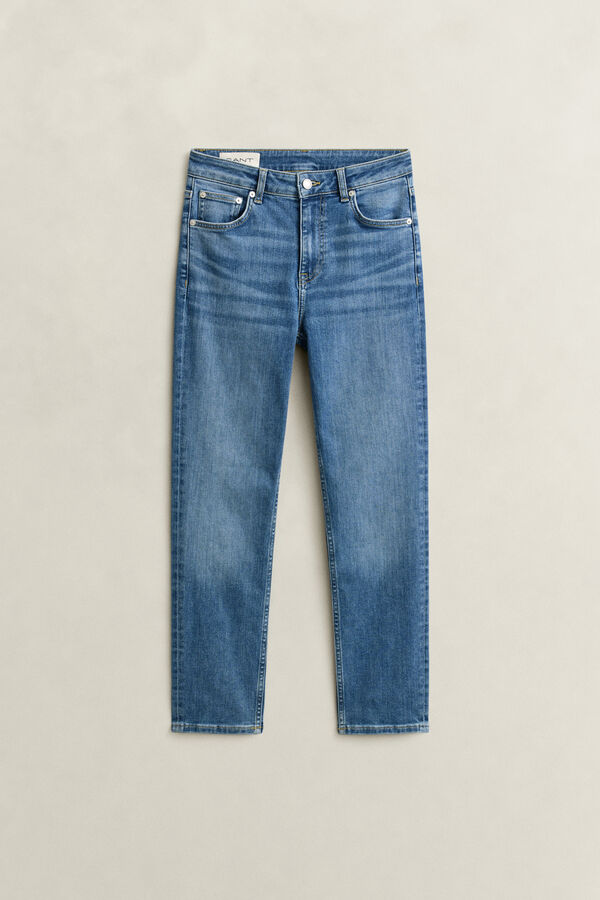 Cropped Stretch Jeans — MID BLUE BROKEN IN