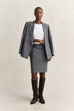 Pinstriped Wool Pencil Skirt — CHARCOAL MELANGE 7
