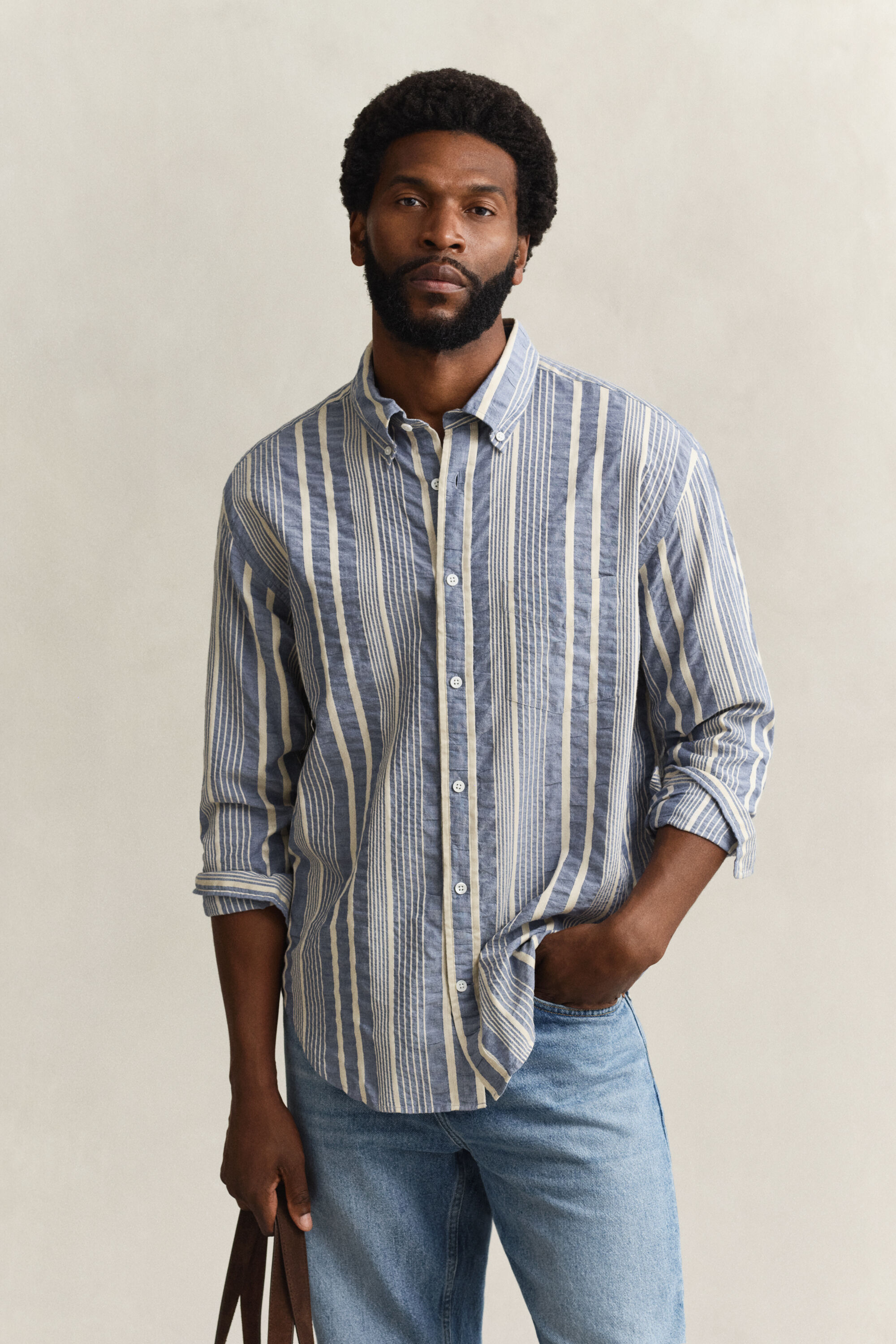 Relaxed Fit Striped Seersucker Shirt