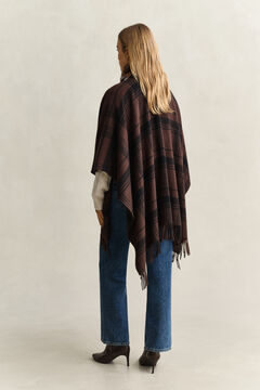 Checked Wool Poncho — DEEP BROWN 2