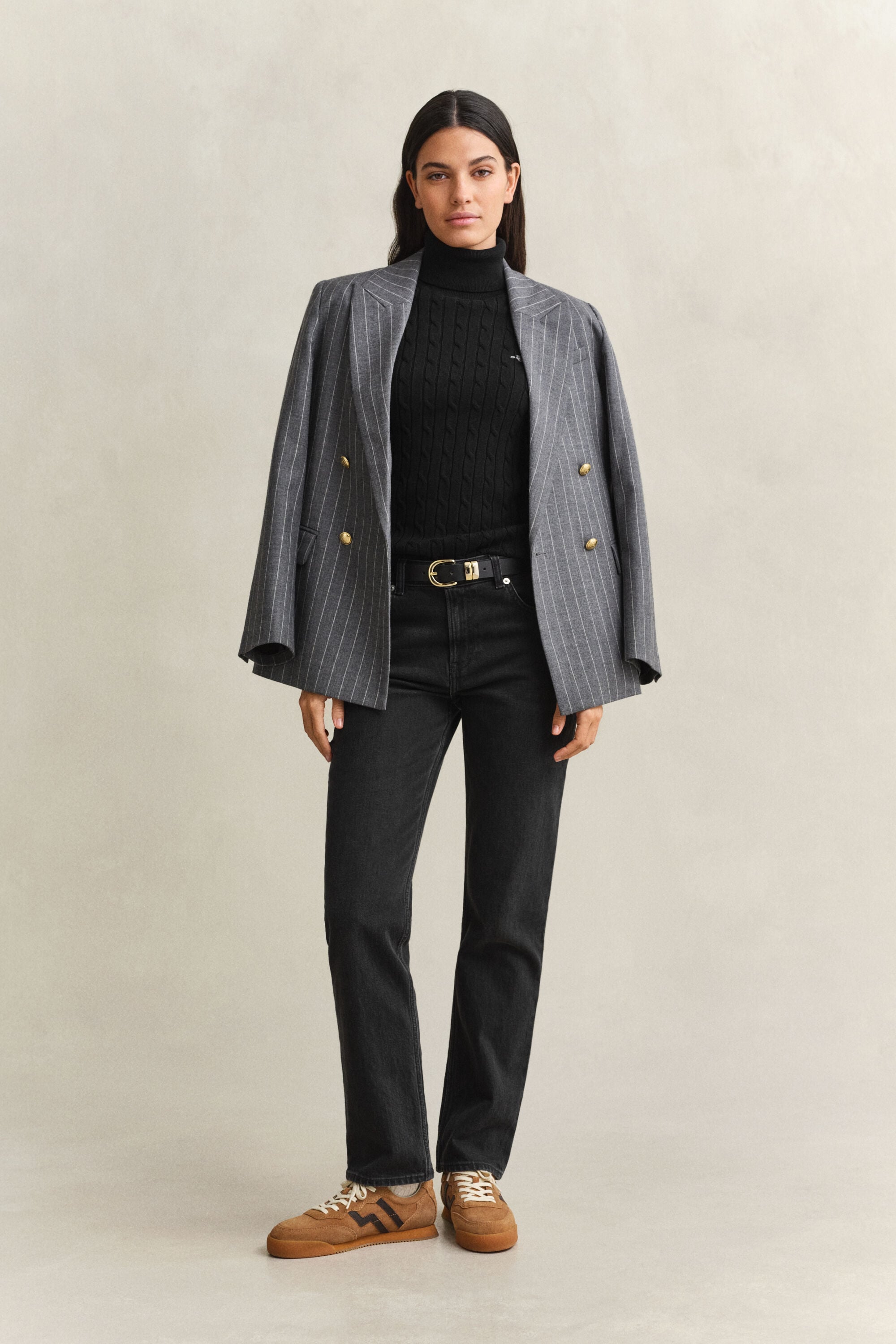 Stretch Cotton Cable Knit Turtleneck Sweater