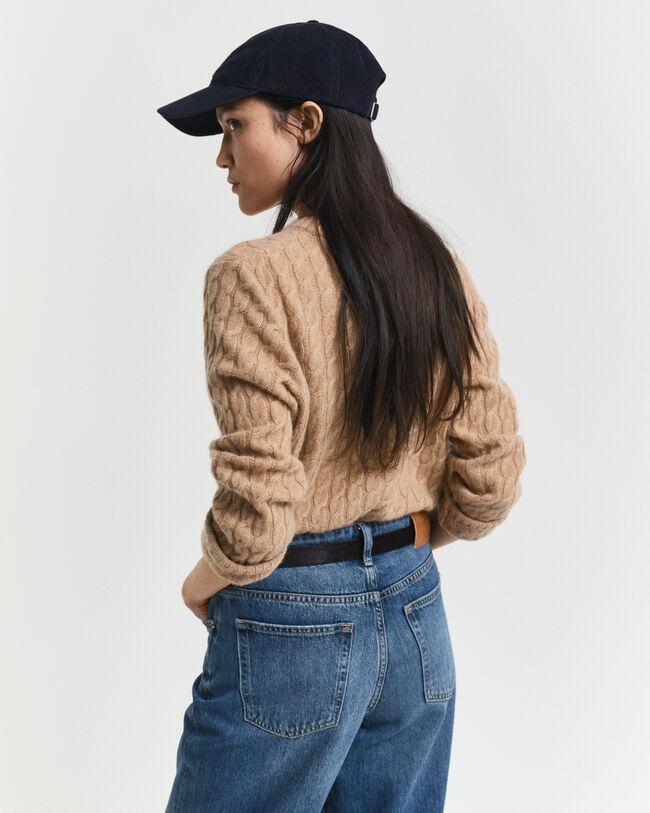 Cashmere Cable Knit Crew Neck Sweater