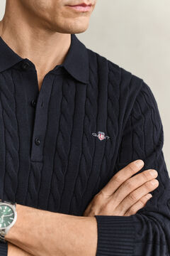 Cotton Cable Knit Polo Sweater — EVENING BLUE 3