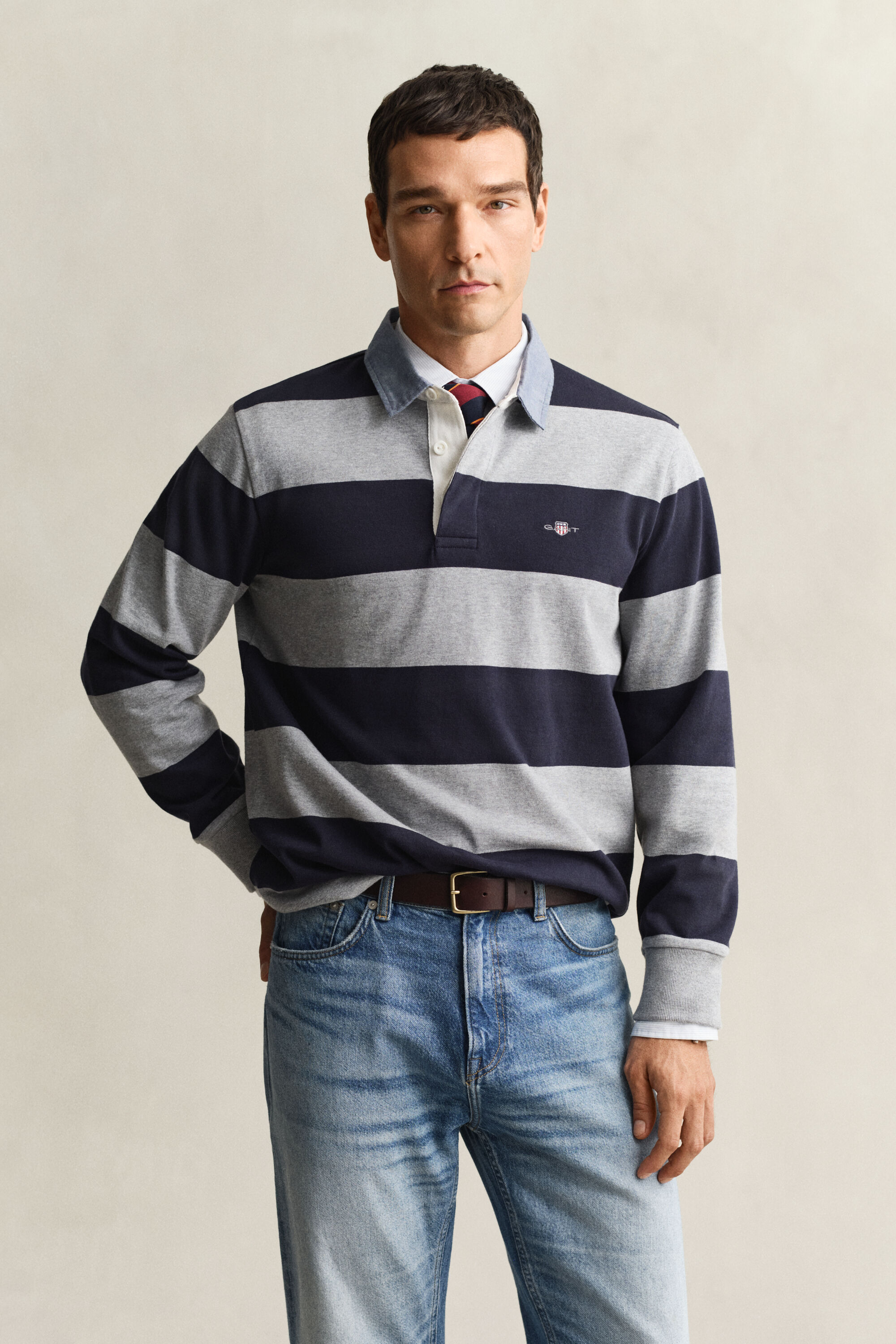 Chambray Collar Striped Heavy Rugger