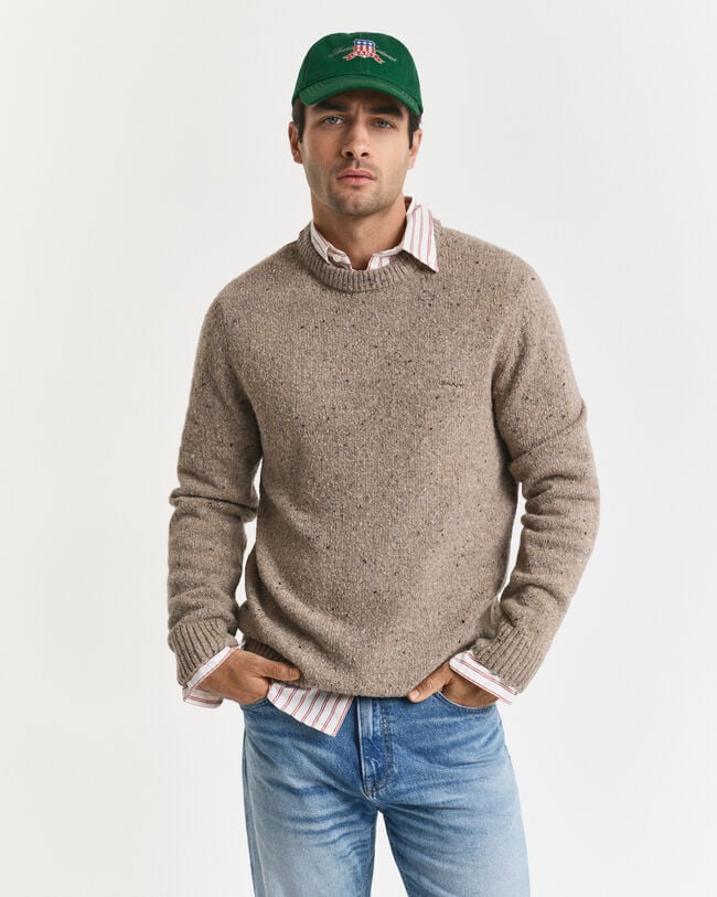 Wool Blend Nepps Crew Neck Sweater