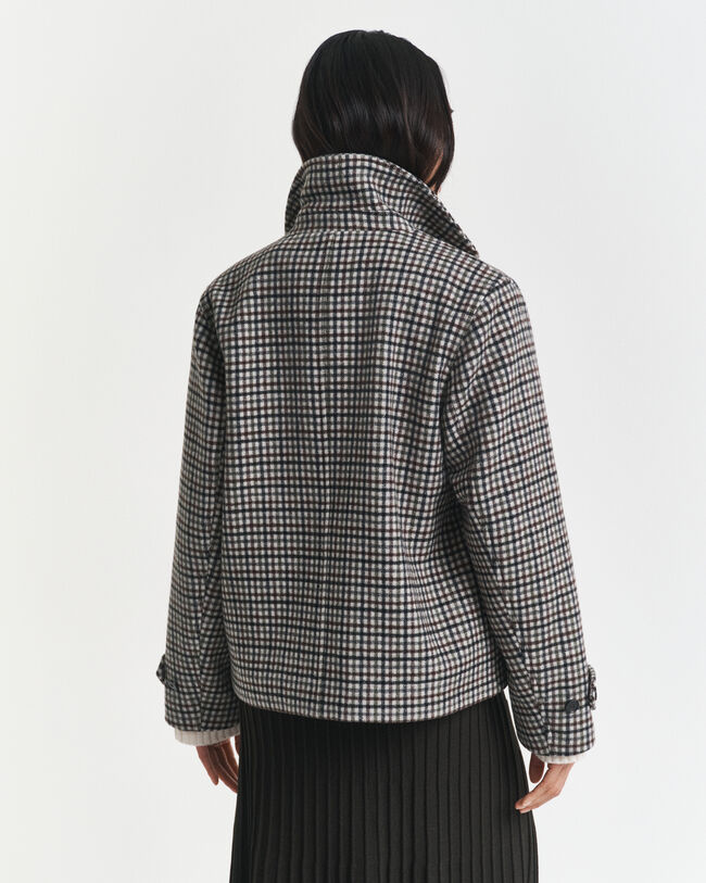 Short Checked Wool Blend Car Coat