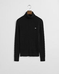 Stretch Cotton Cable Knit Turtleneck Sweater