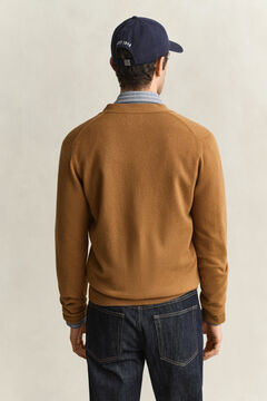 Lambswool V-Neck Cardigan — CARAMEL BROWN 3