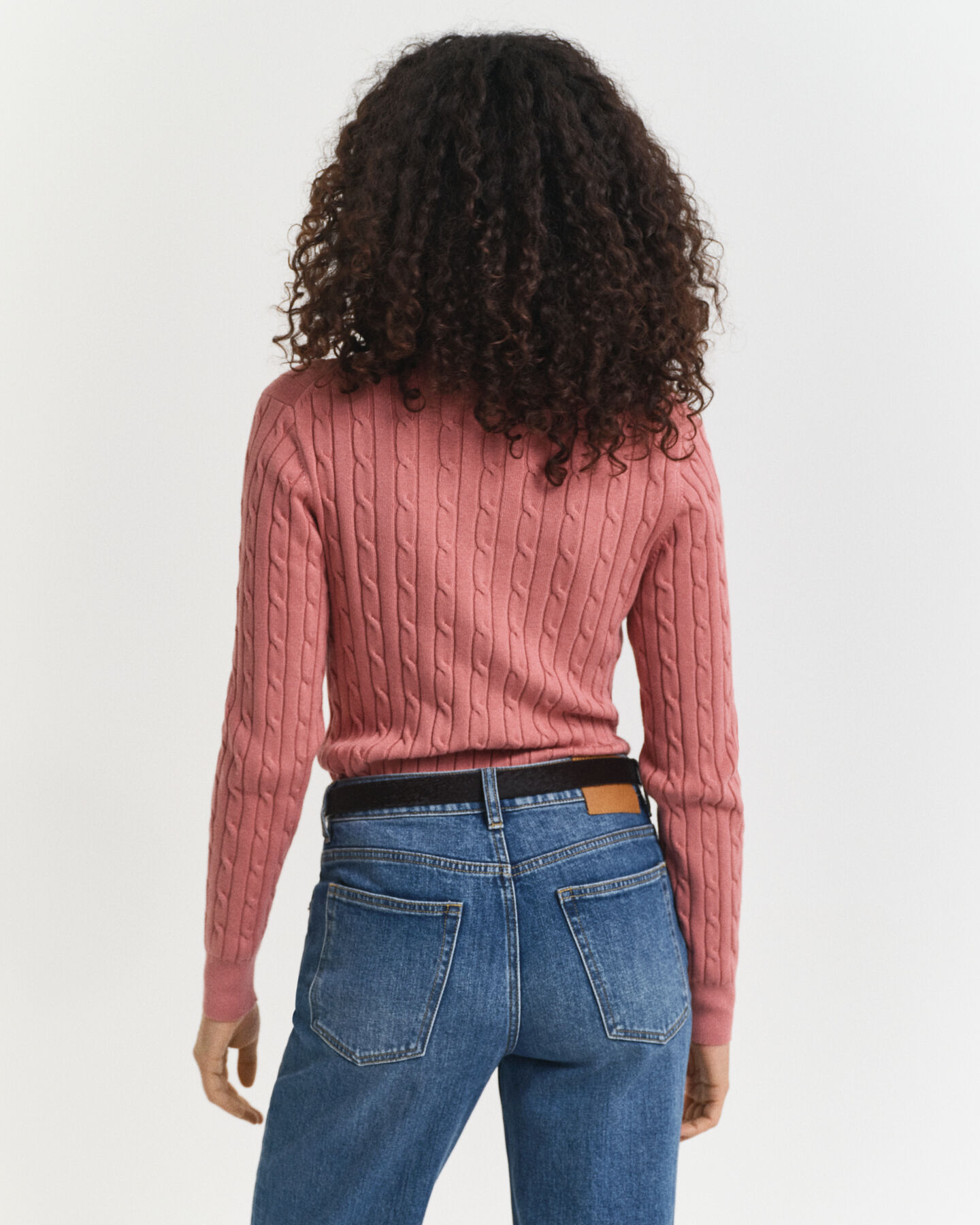 Stretch Cotton Cable Knit V-Neck Sweater