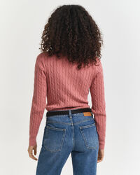 Stretch Cotton Cable Knit V-Neck Sweater