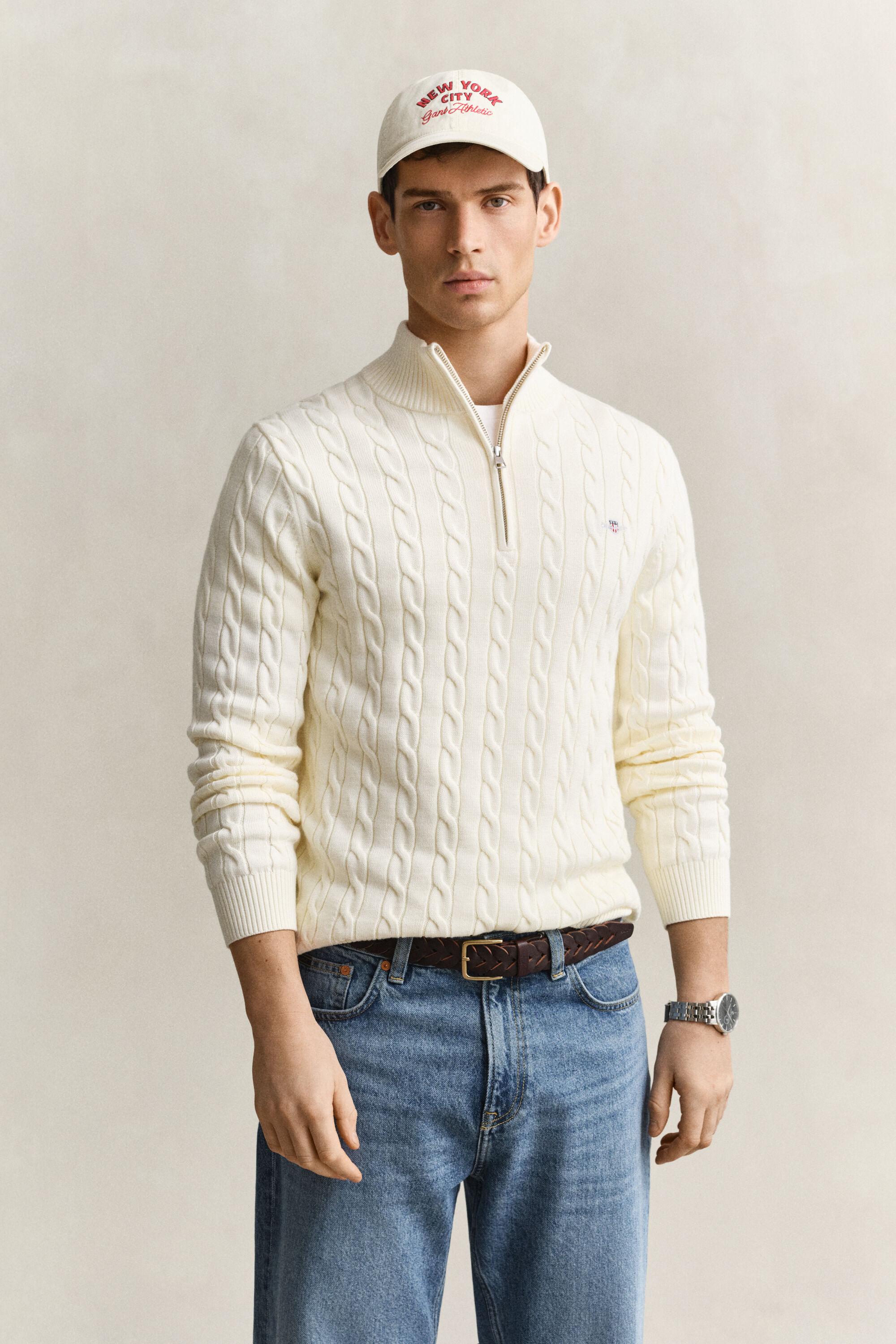 Cotton Cable Knit Half-Zip Sweater