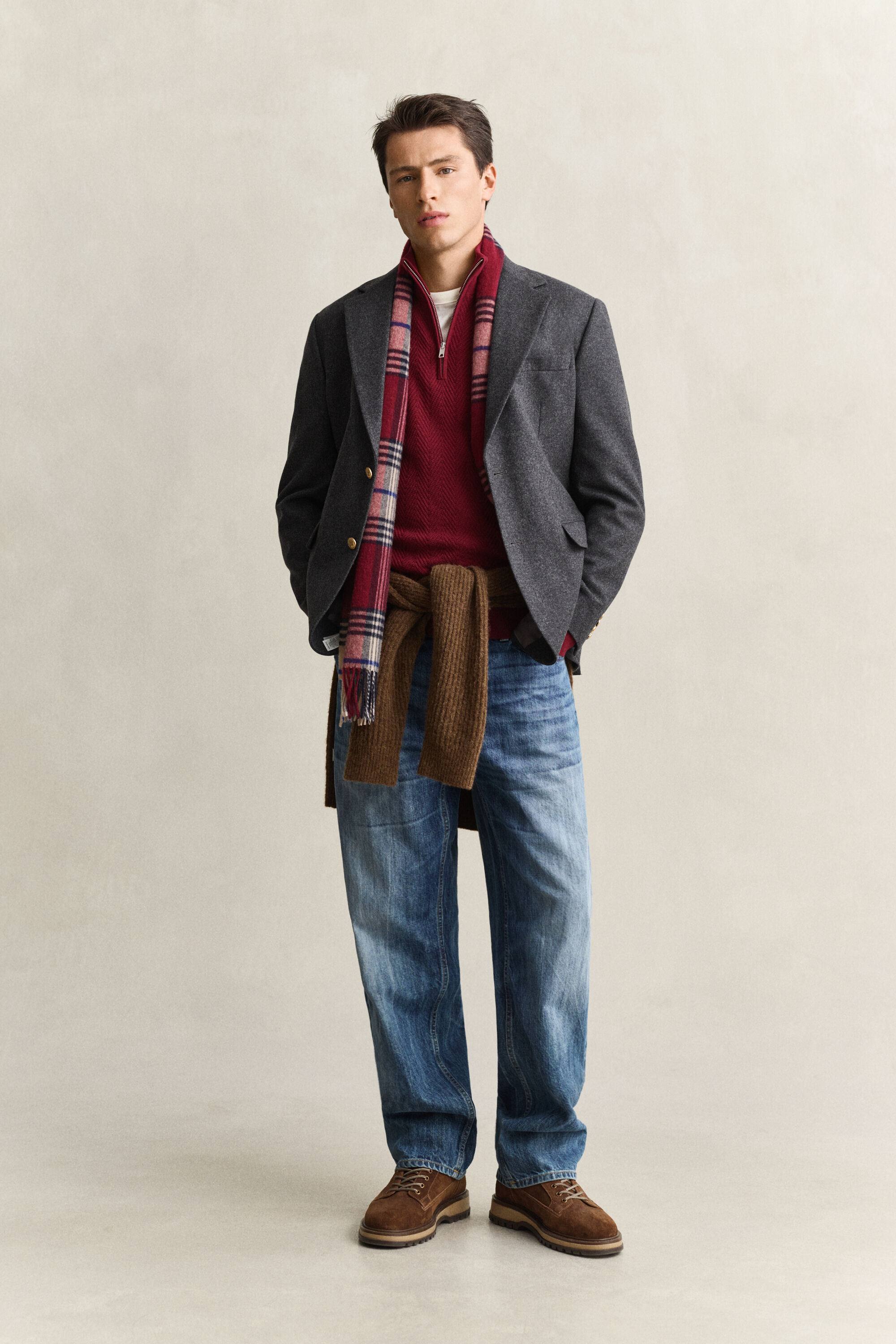 Herringbone Half-Zip Sweater — PLUMPED RED