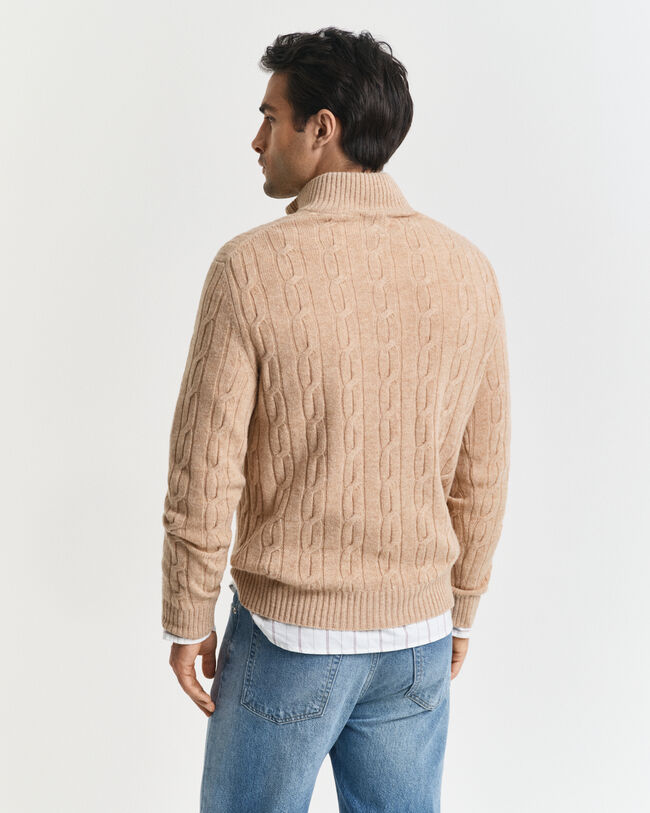 Lambswool Cable Knit Half-Zip Sweater