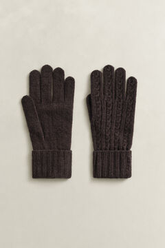 Wool Cable Knit Gloves — DEEP BROWN 2