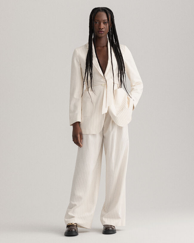 Pinstripe Belted Blazer