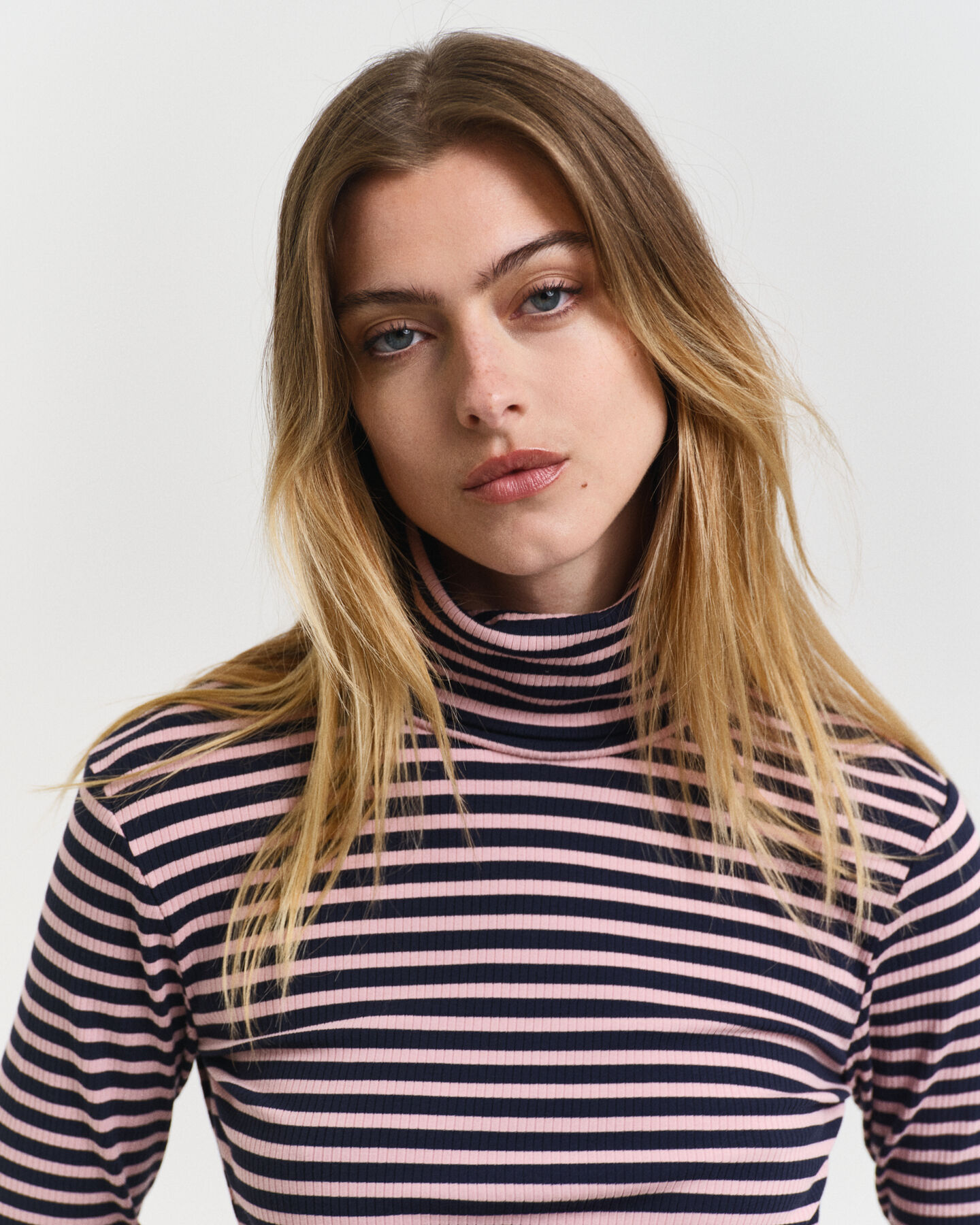 Striped Rib Long Sleeve Turtleneck Top