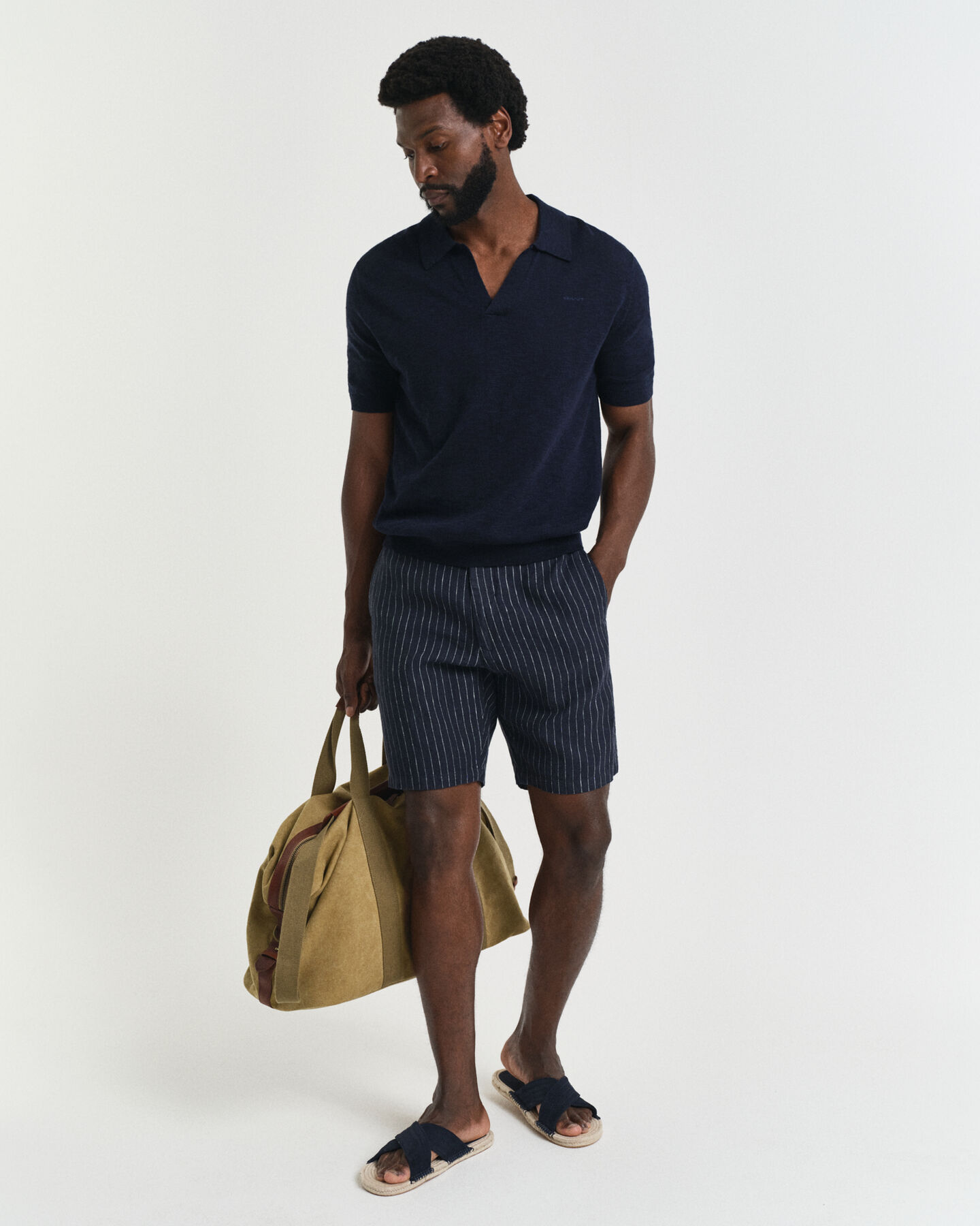Linen Blend  Short Sleeve Polo Sweater