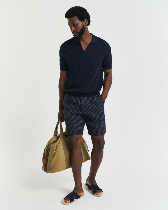 Linen Blend  Short Sleeve Polo Sweater