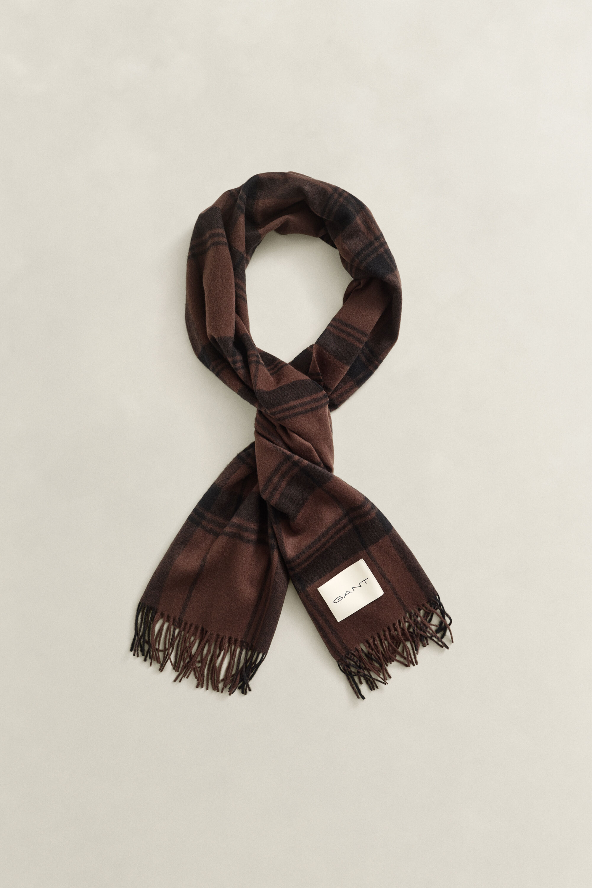 Checked Wool Scarf — DEEP BROWN