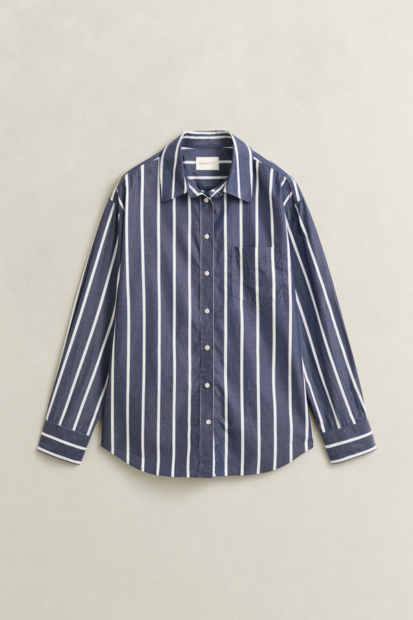 Relaxed Fit Striped Classic Poplin Shirt — EVENING BLUE